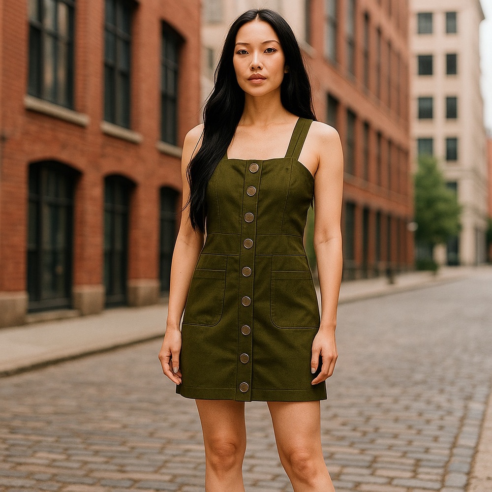 Nicholas 100% Linen Olive Green Mini Sleeveless Dress Size 4 Summer Minimalist